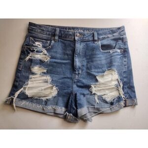 American Eagle Mom Shorts High Rise Distressed Denim Womens Size 14